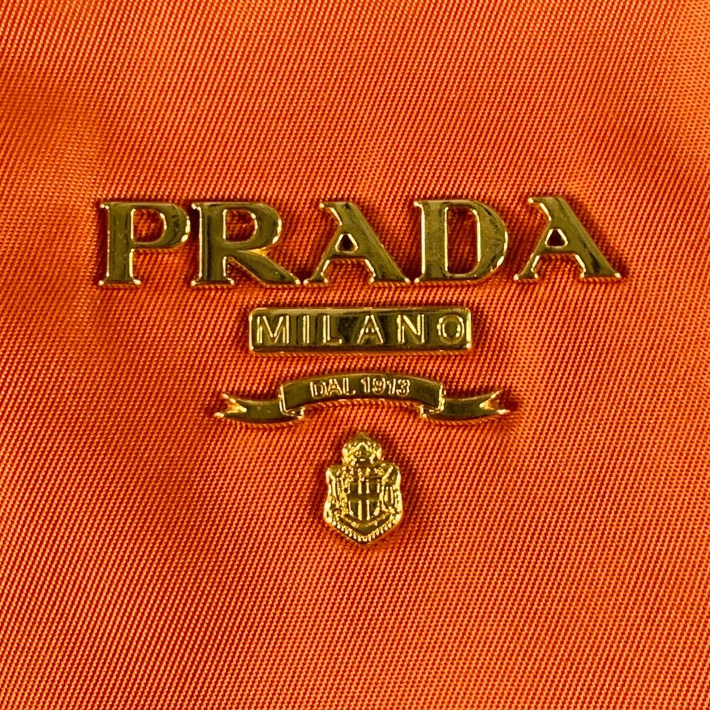 PRADA Orange Gold Saffiano Nylon Leather Trim Tote Handbag - Picture 2 of 12